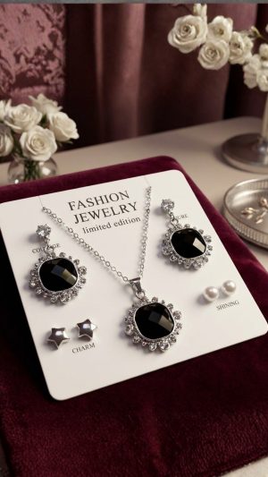 Classic Black Round Sparkle Jewelry Set