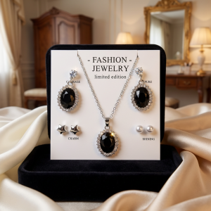 🖤 Oval Black Stone Fashion Jewelry Set 🖤